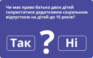 Держпраці відповіла, чи має право батько двох дітей скористатися додатковою соціальною відпусткою на дітей до 15 років