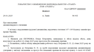 Наказ про накладення дисциплінарного стягнення