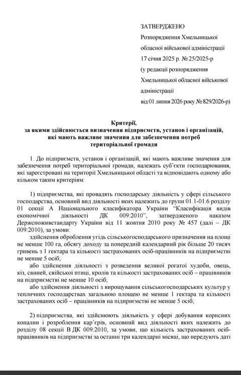 На Хмельниччині змінили умови отримання статусу критично важливого підприємства